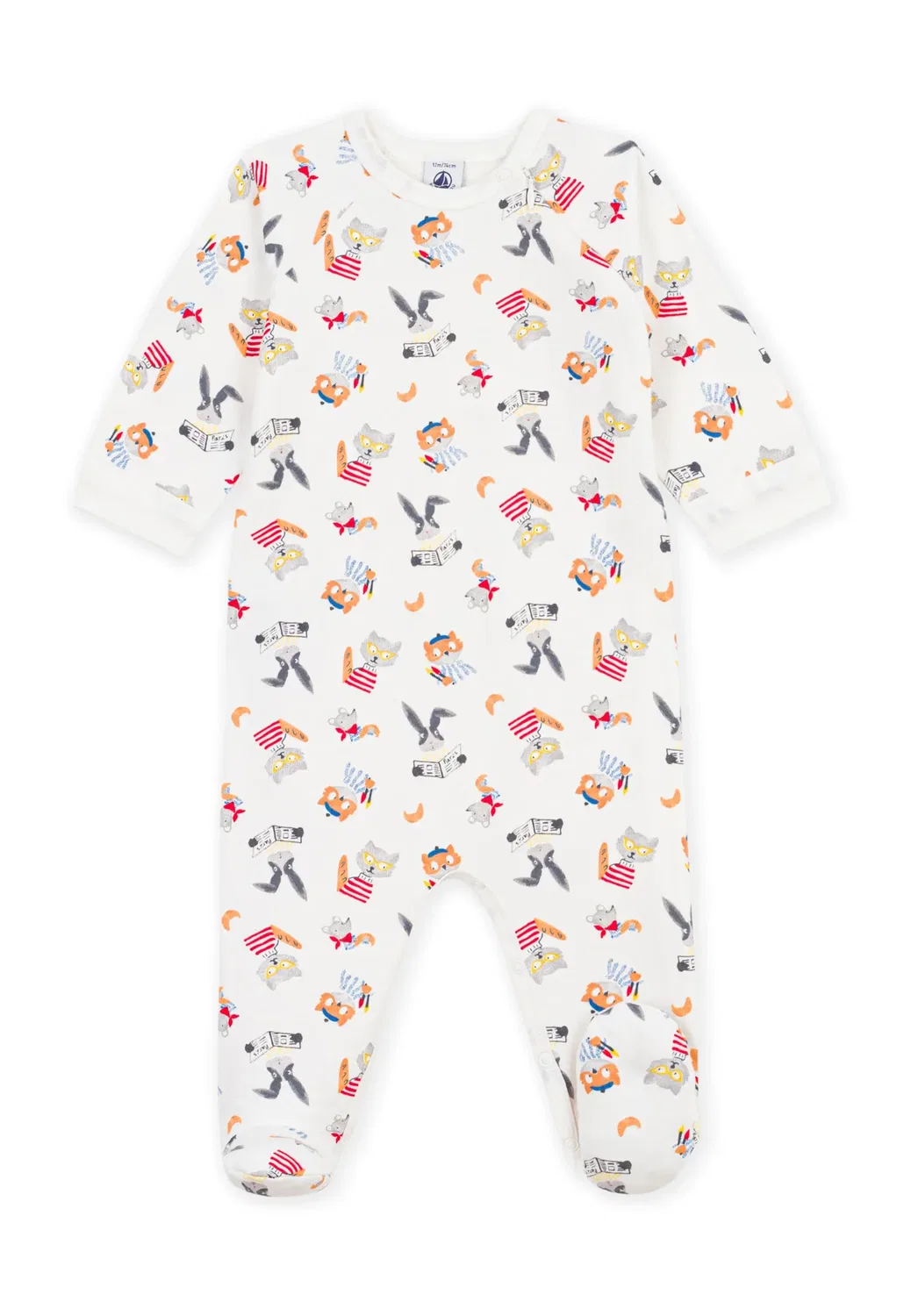 Детская флисовая пижама с животным принтом, унисекс - пижама Petit Bateau, Marshmallow Multico