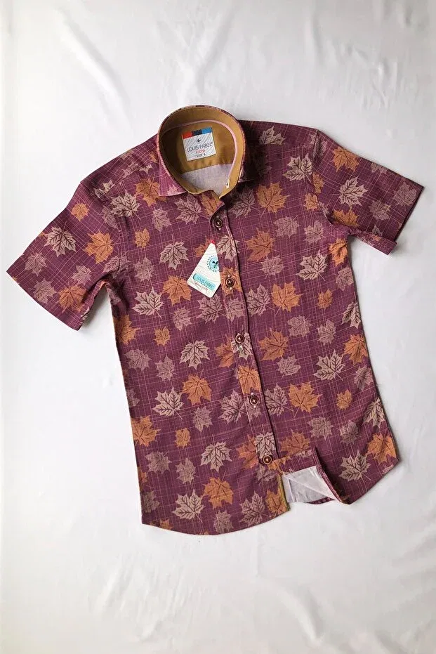 Детская рубашка для мальчиков с принтом Plum Big Leaf Detailed Short Sleeve Louis Kids, Murdum — фото 3