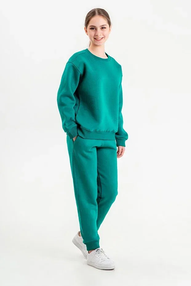 Детский спортивный костюм из футера с принтом Basics Black One, Benetton Green — фото 3