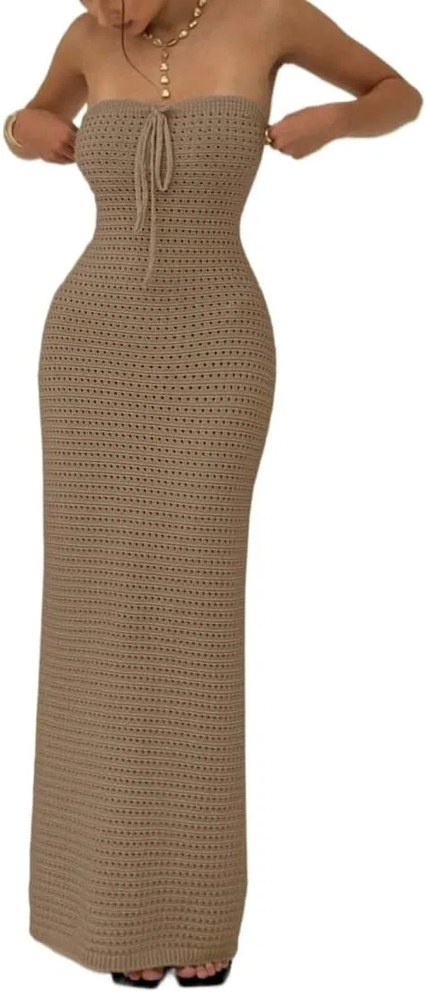Женское макси-платье без рукавов Bodycon, Camel