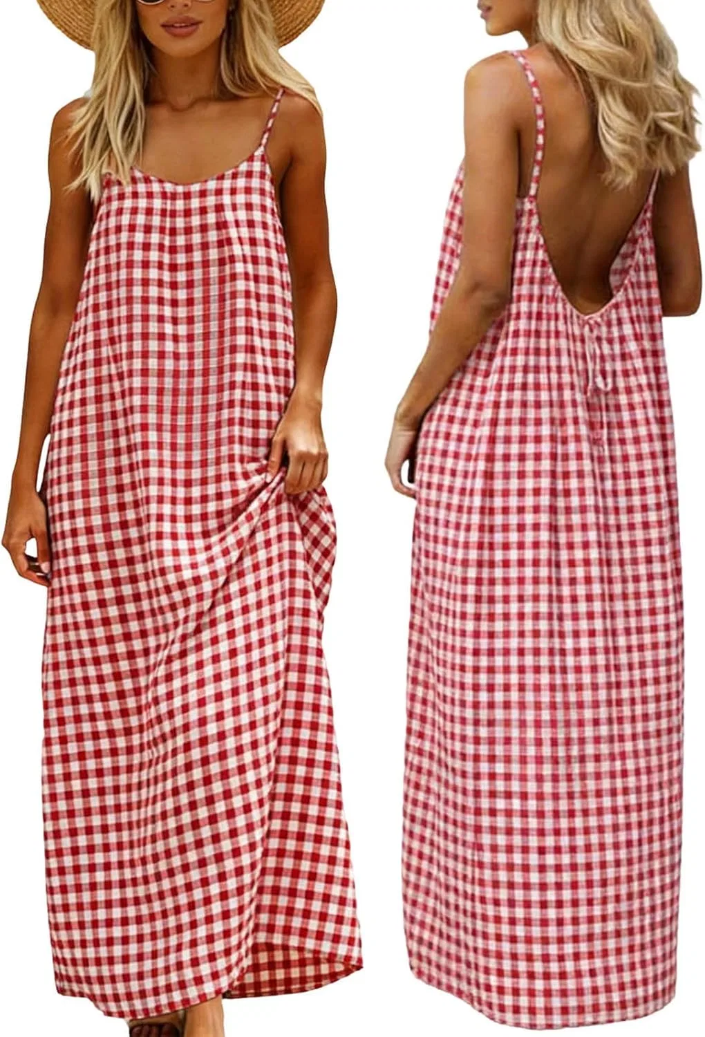Женское летнее платье на бретелях Cotton Linen Sundress, Red