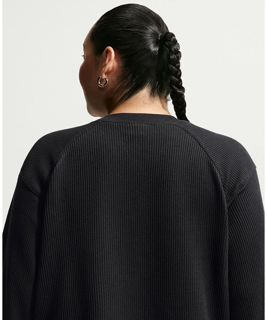 Футболка с длинным рукавом Nike Sportswear Chill Waffle Plus Size Oversized Henley Long-Sleeve Top, Black Sail — фото 3