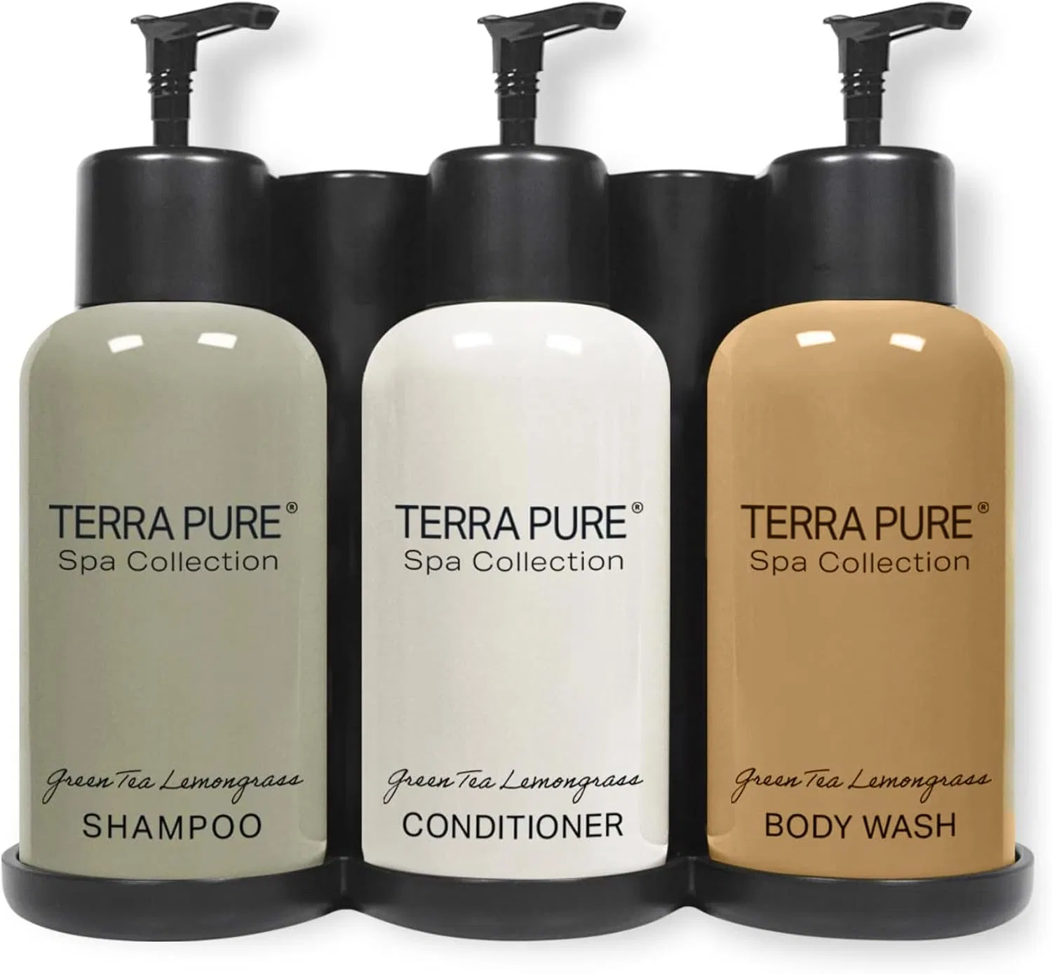 Дозатор для душа настенный Terra Pure, набор шампунь, кондиционер, гель для душа 3x300мл — фото 2