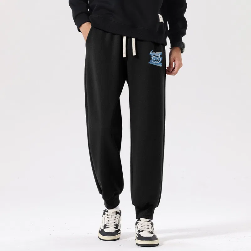 Детские утепленные спортивные штаны на флисе MINISO, Black (B Graffiti Blue Bear Pants Logo) — фото 4