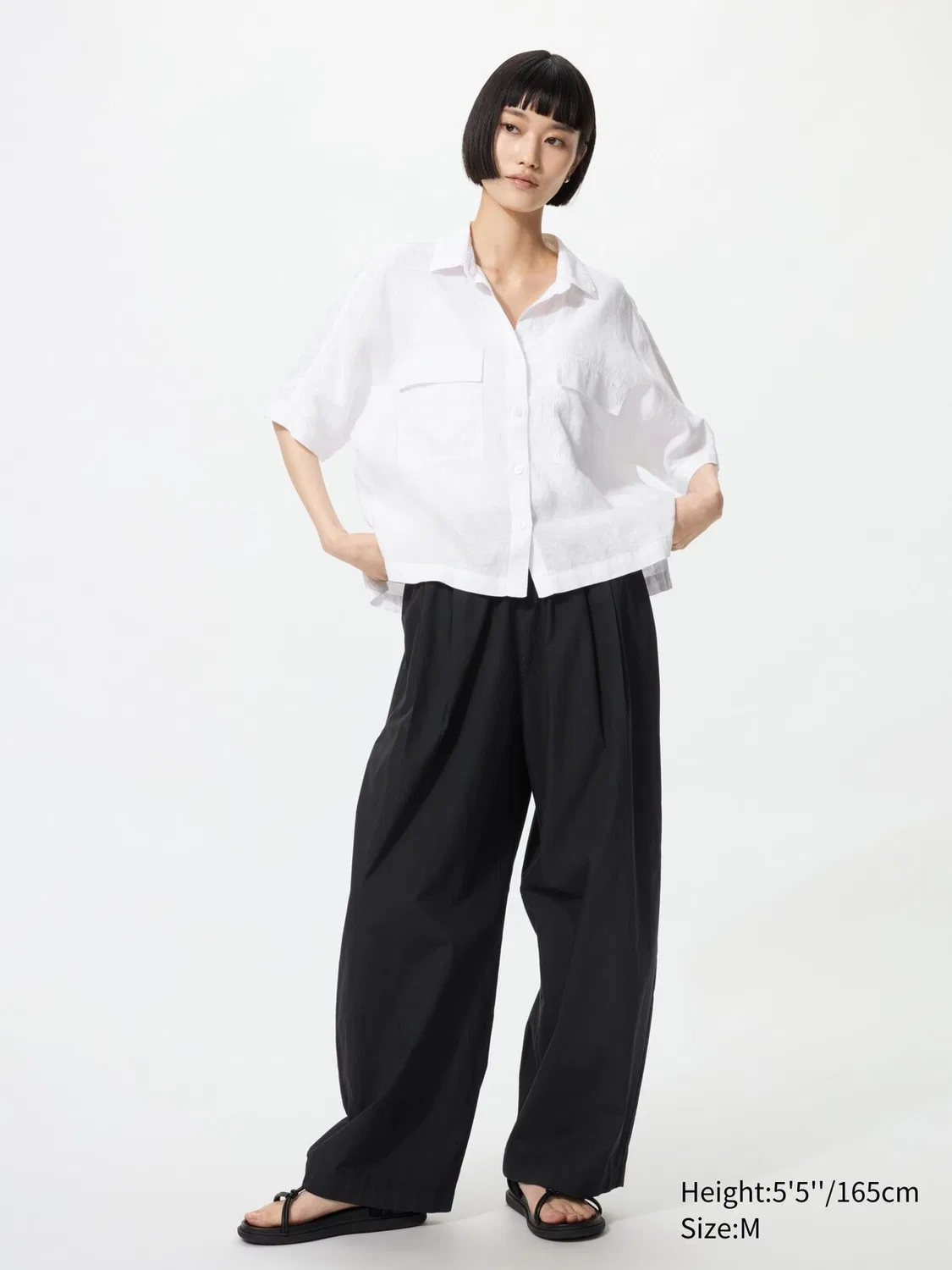 Брюки Uniqlo, хлопковые объемные свободного кроя, черный