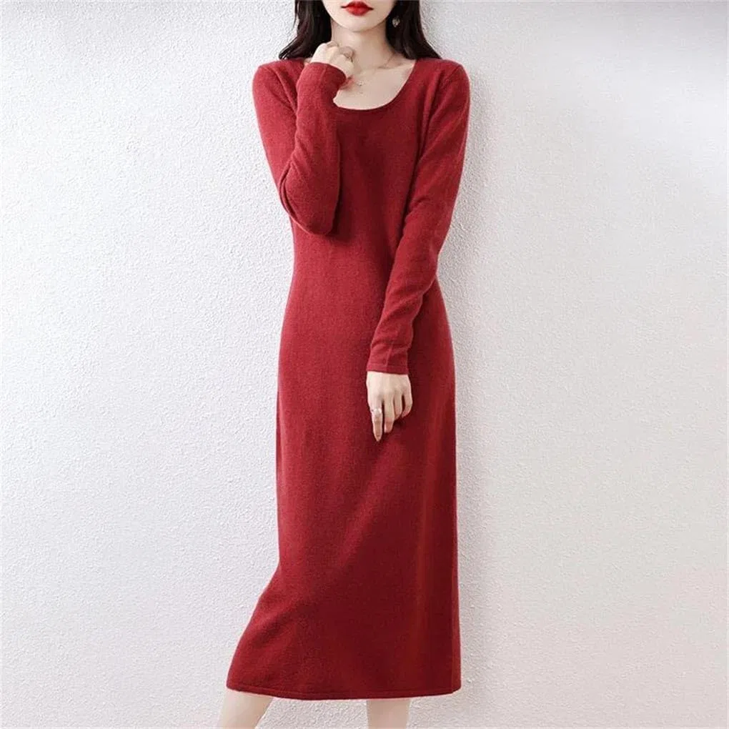Женское вязаное платье свободного кроя V-образным вырезом, Wool — фото 4