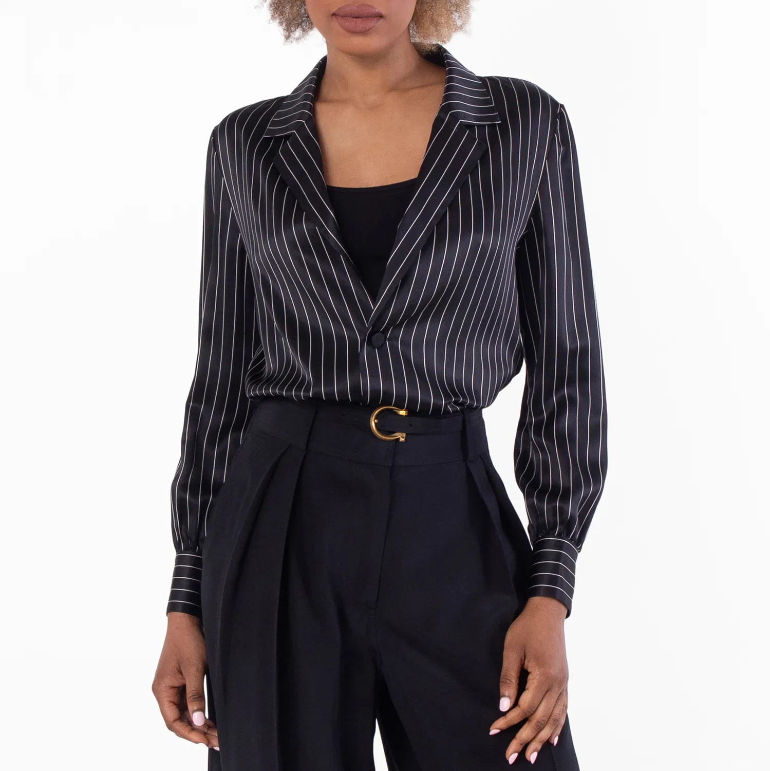 Блузка из шелкового сатина в полоску Striped Silk-Satin Shirt Saint Laurent