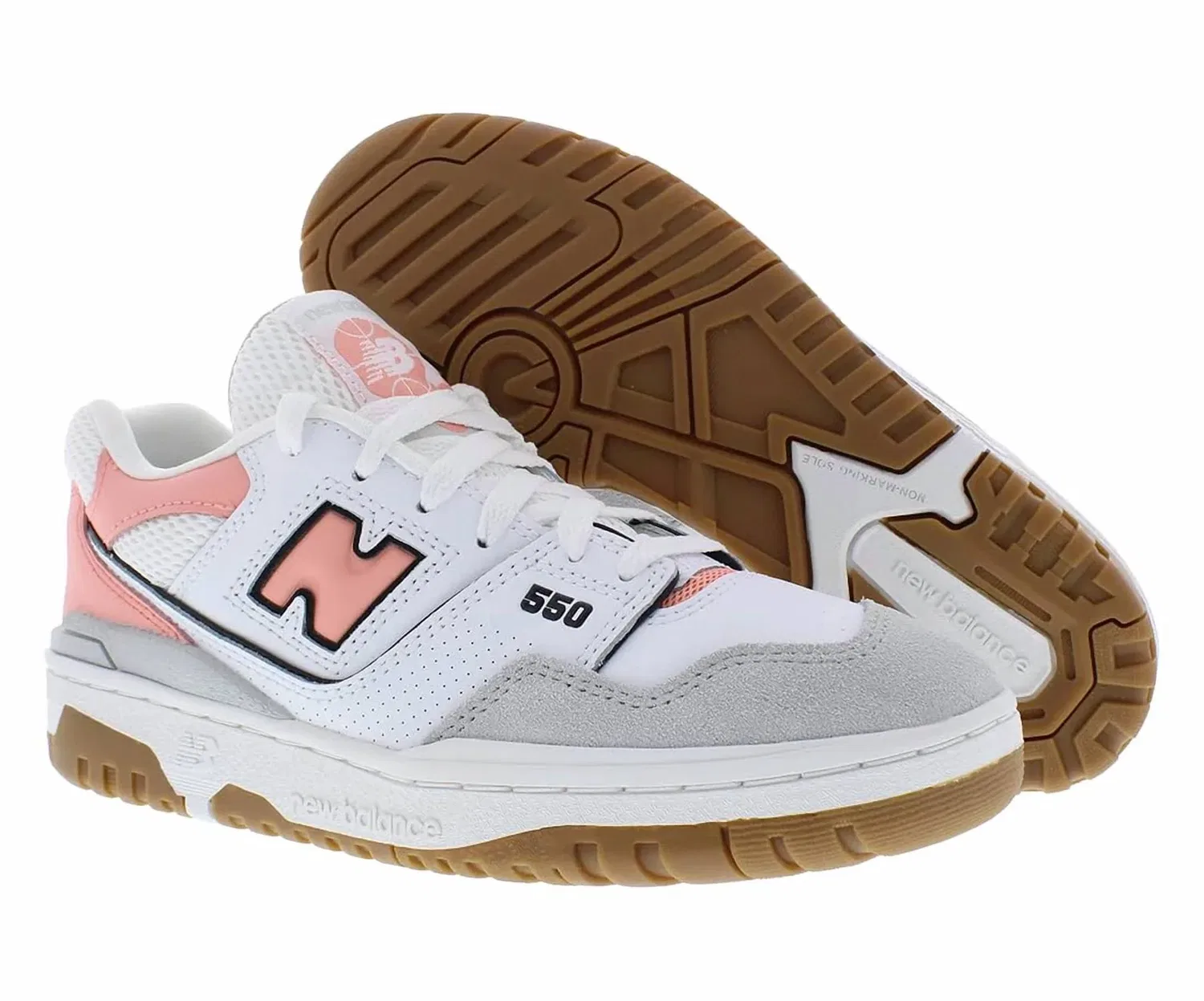 Детские кроссовки для девочек на платформе 550 New Balance, Brighton Grey Omega Pink — фото 4