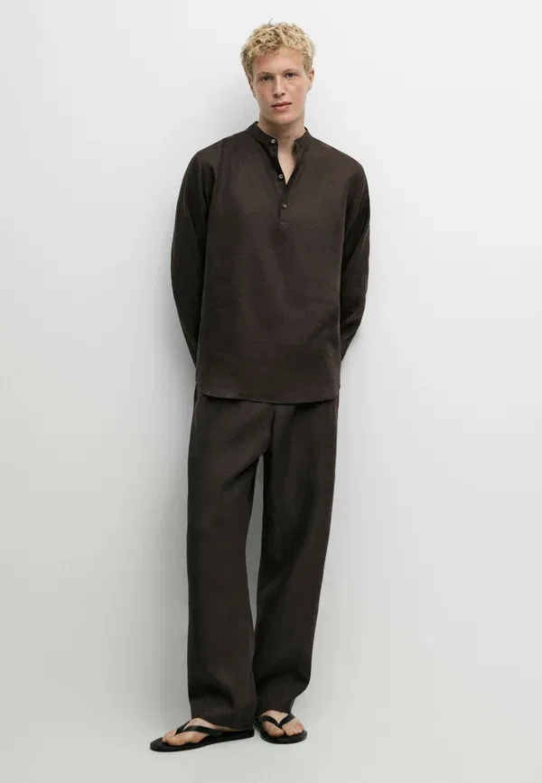 Брюки из льна Massimo Dutti mottled dark brown, темно-коричневый — фото 2