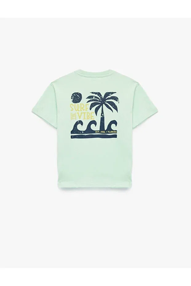 Детская футболка для мальчиков с коротким рукавом Palm Printed Short Sleeve Crew Neck Cotton T-Shirt Koton, Green — фото 4