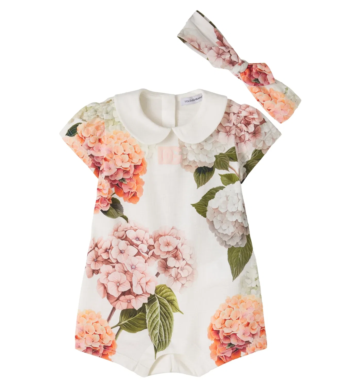 Комплект из боди и повязки на голову с цветочным принтом, Dolce&Gabbana Kids, белый