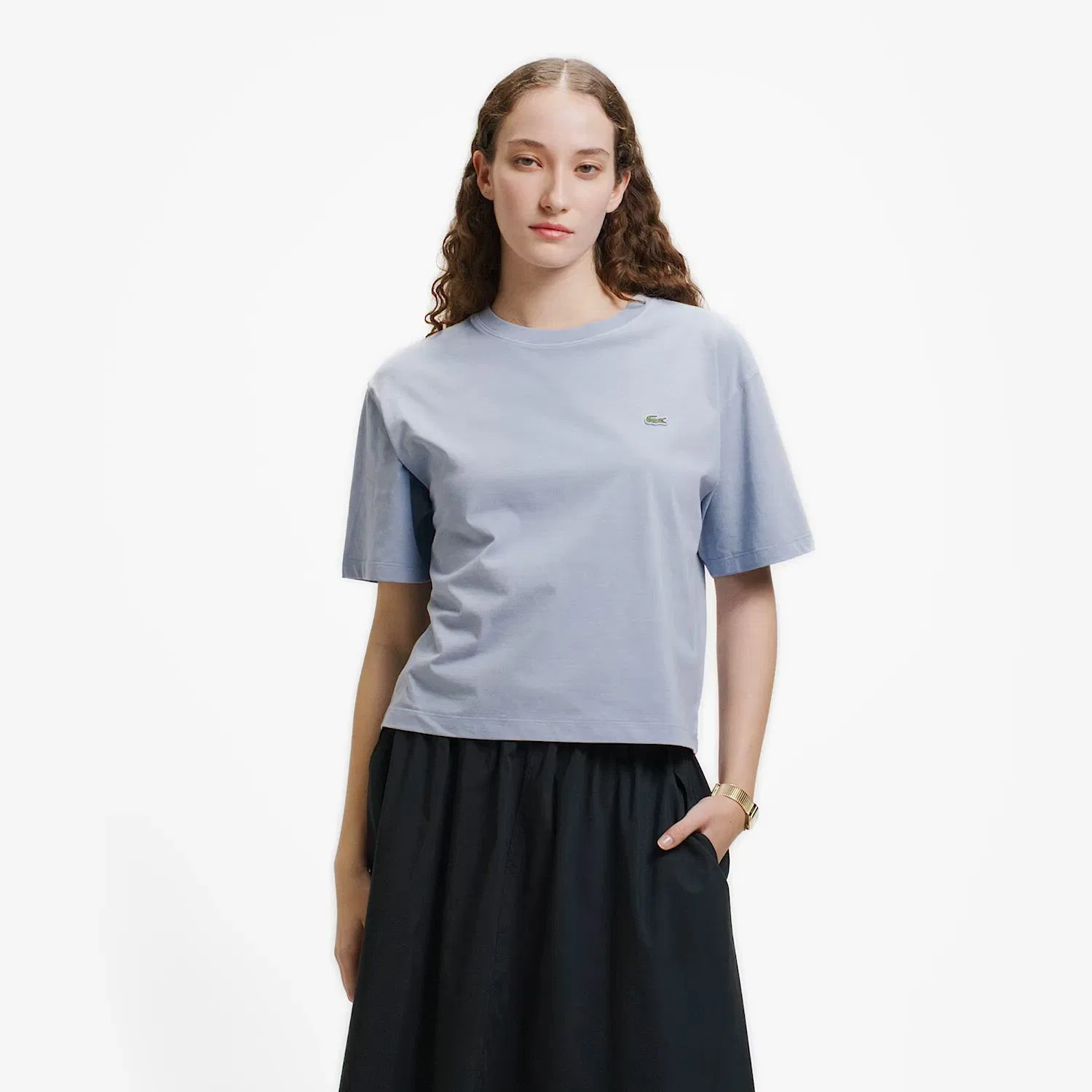 Женская футболка с принтом крокодила, укороченная LACOSTE, Pink — фото 2
