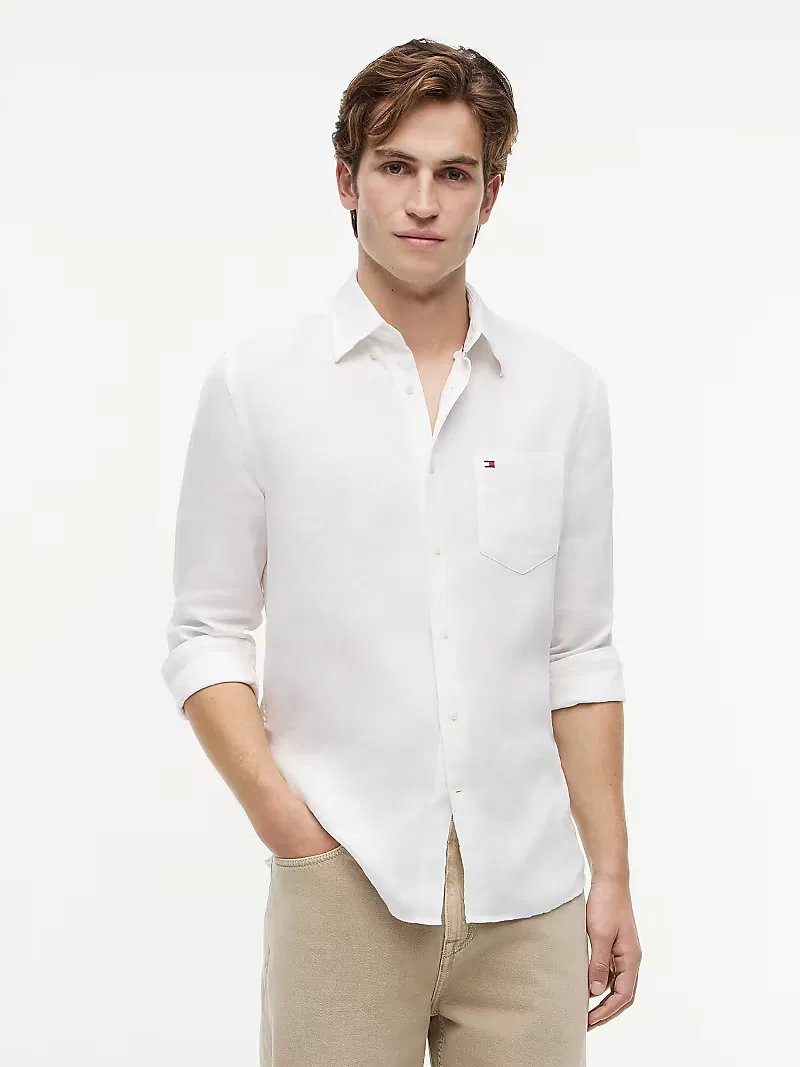 Рубашка regular fit из чистого льна с эффектом стирки Tommy Hilfiger, белый