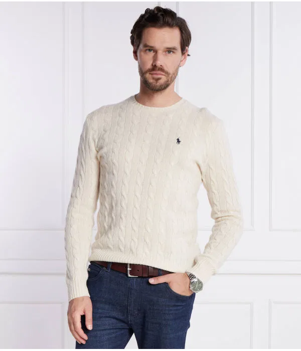 Мужской шерстяной джемпер Slim Fit Polo Ralph Lauren, Écru — фото 3