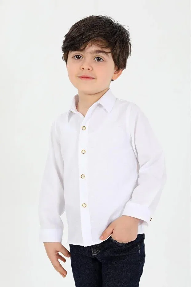 Детская рубашка для мальчиков хлопковая Basics Samsa, White — фото 2