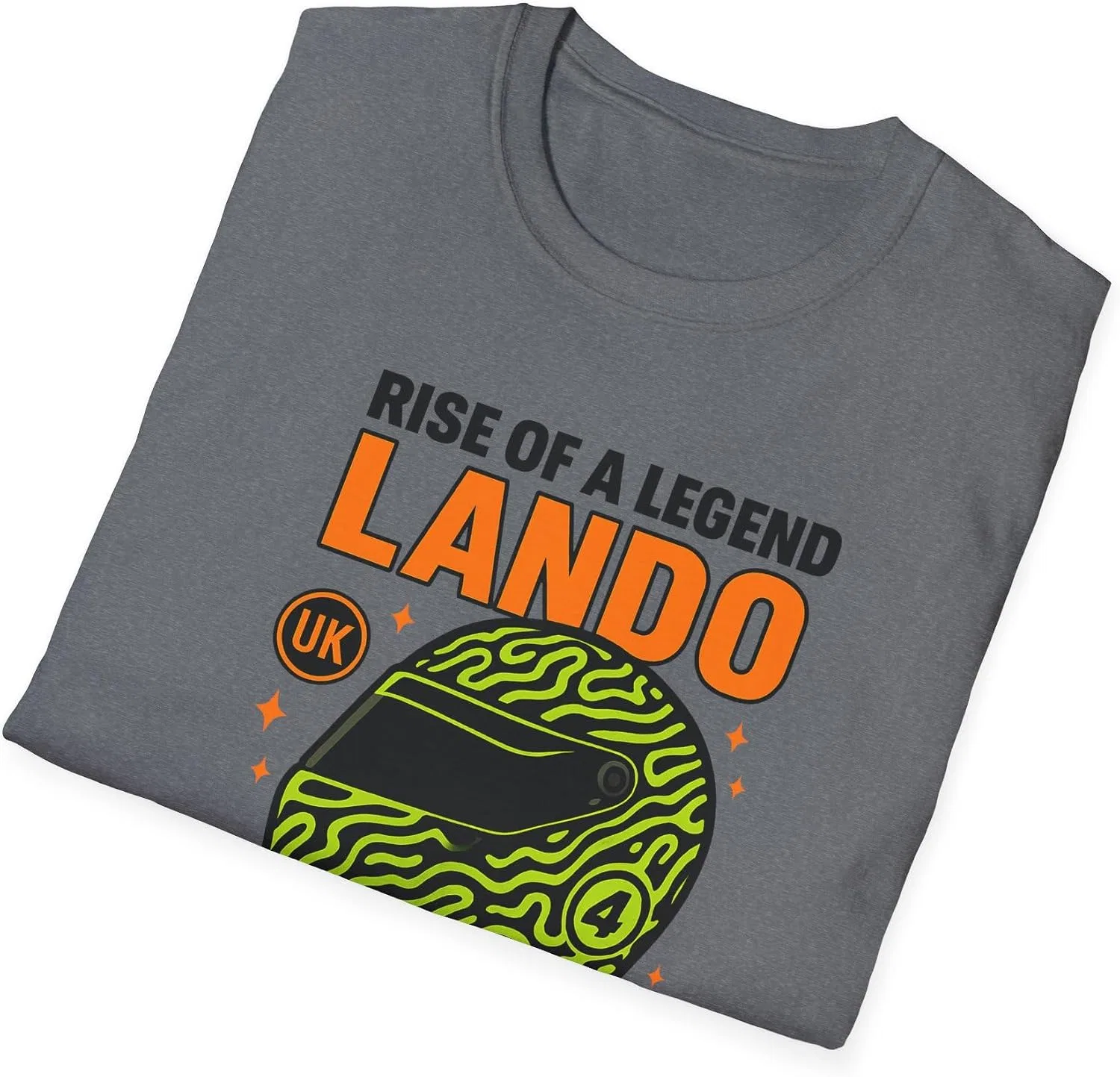 Женская футболка с принтом Salute to Norris, Formula Racing Champion 2025, Retro Lando Helmet Tee, Rise of a Legend Tshirt, графитовый меланж — фото 2