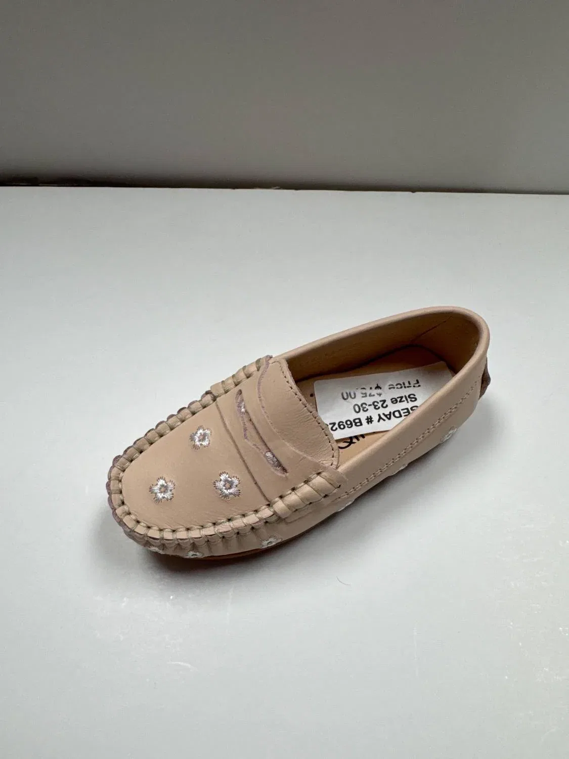 Детские мокасины для девочек с цветочной вышивкой Chloe Flower 1936, Light Pink Leather/White — фото 2
