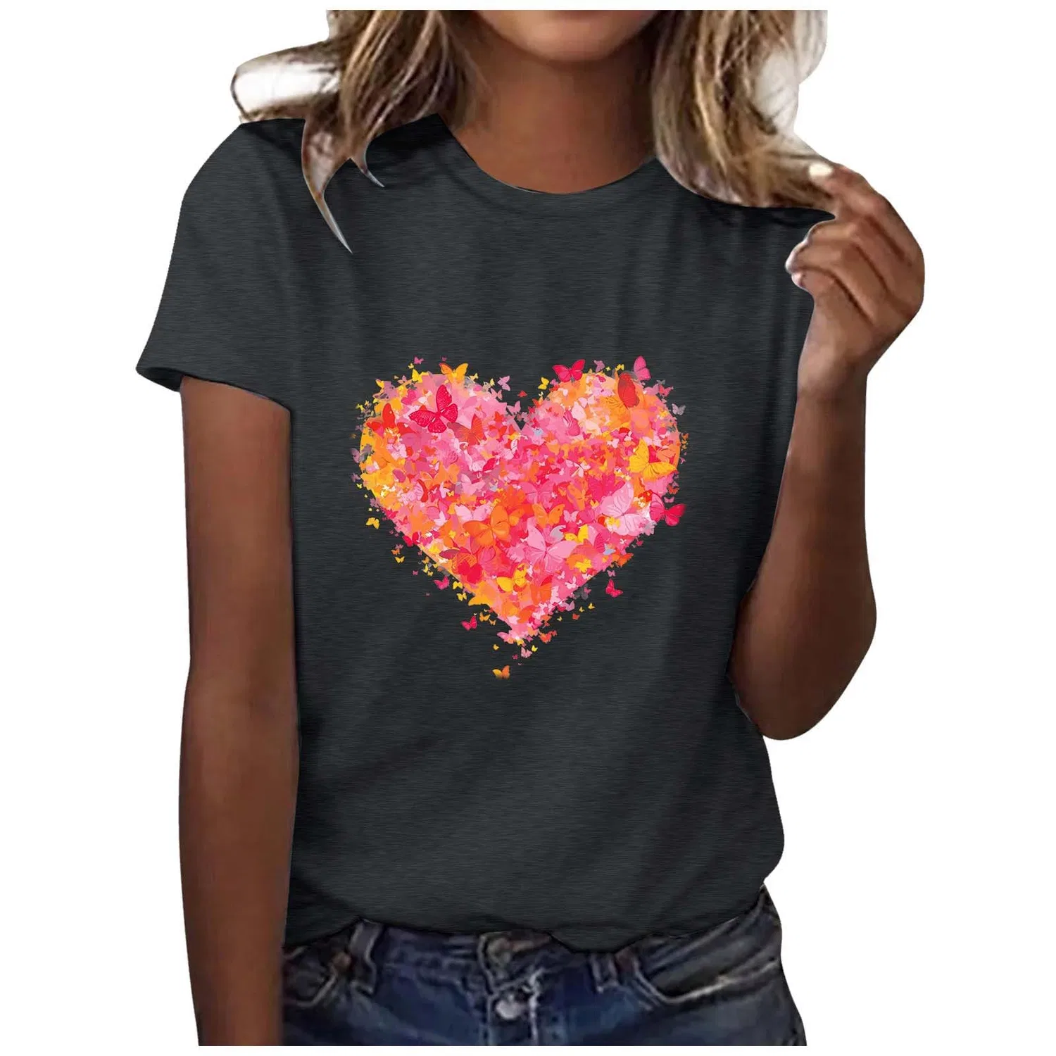 Женская блузка с принтом Girls Graphic Satin Blouses Loose Tops Plus Size Summer Sunflower Women's Basic Cotton Top, 4-dark Grey