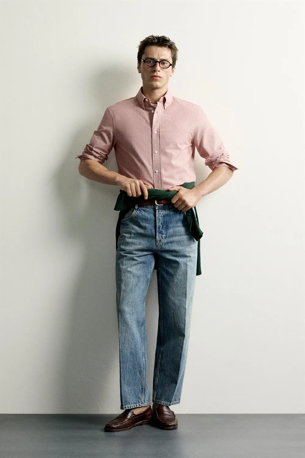 Рубашка в клетку «гусиная лапка» стандартного кроя ZARA, White/Red