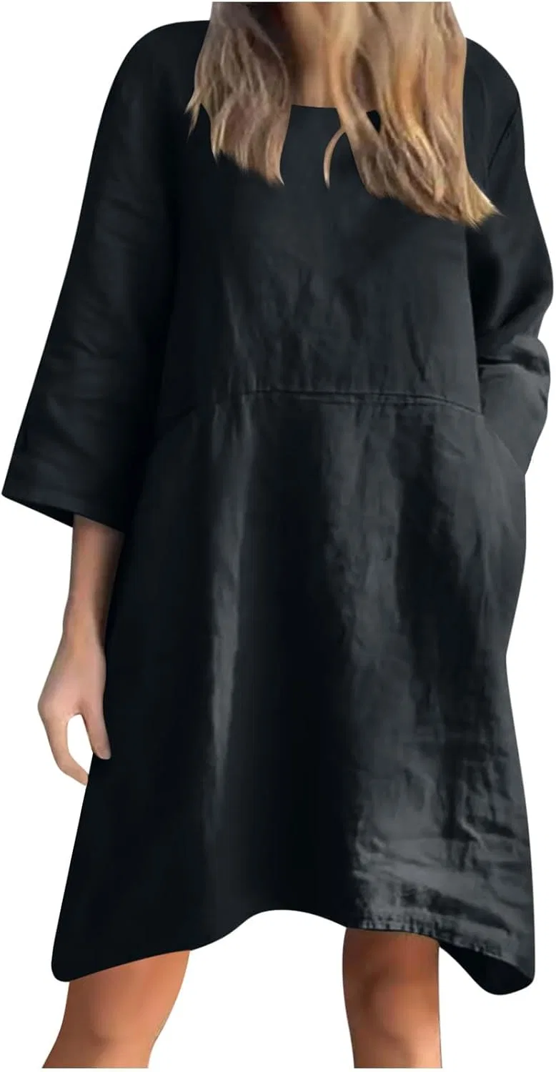 Женское свободное платье с карманом, Black