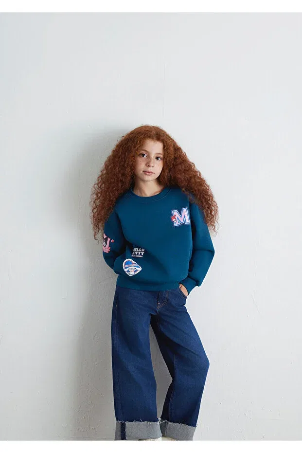 Детские свитшот для девочек с принтом Hello Kitty Mavi, Blue