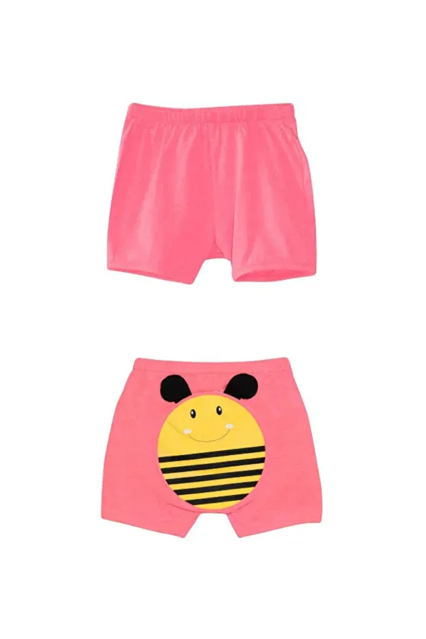 Детские шорты для девочек с принтом Basics Lovetti, Neon Fuchsia — фото 3