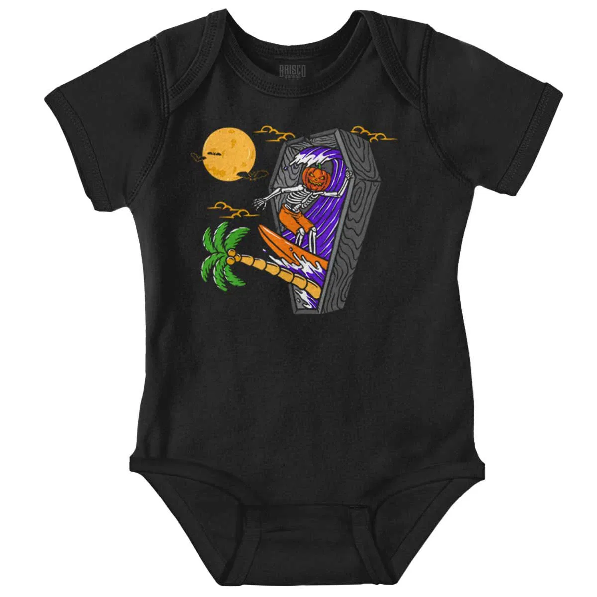 Детский боди-комбинезон с принтом Halloween Surfing Skeleton Brisco Brands, Black