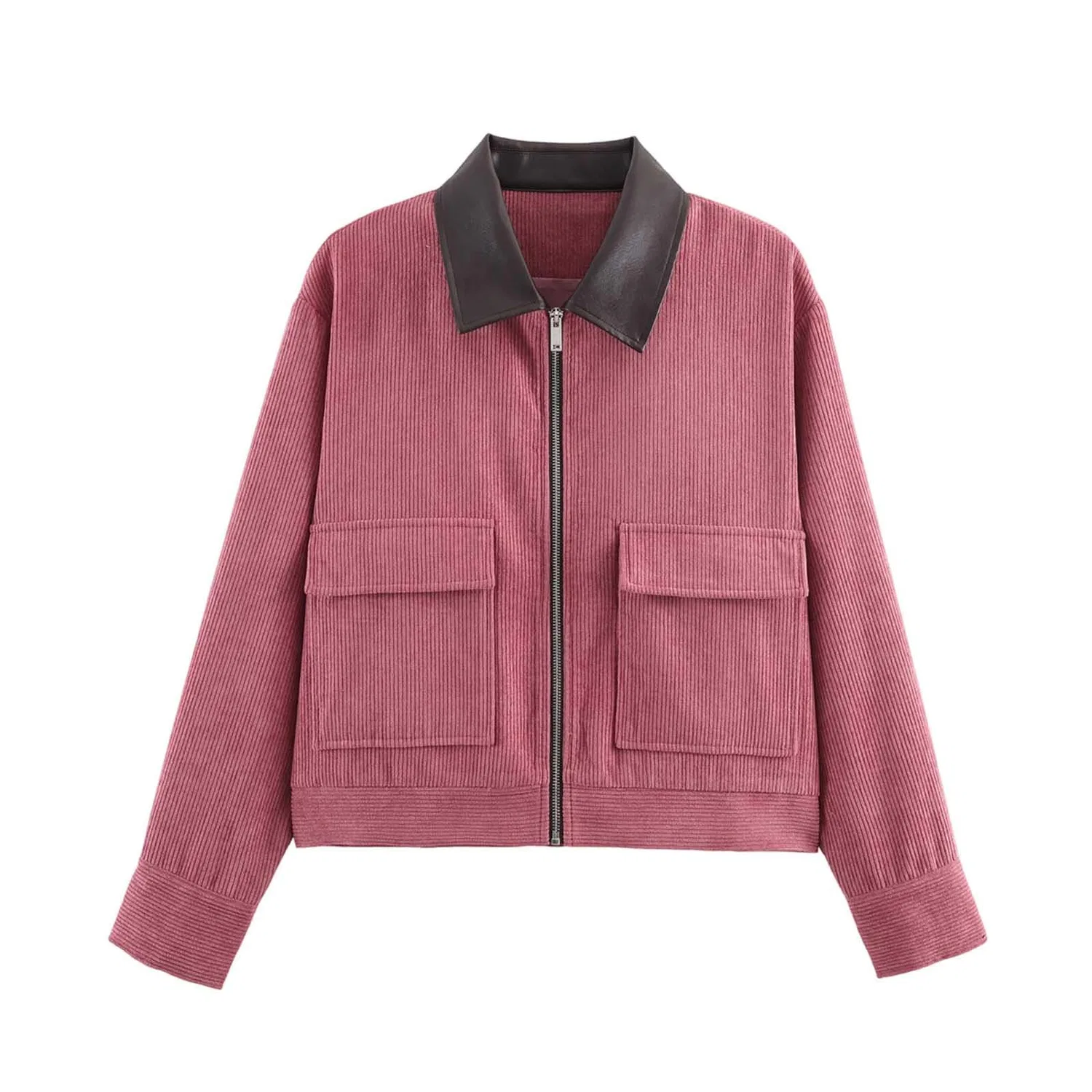 Женская куртка-бомбер с контрастным воротником Rib Cropped Biker Coat, Rosso anguria