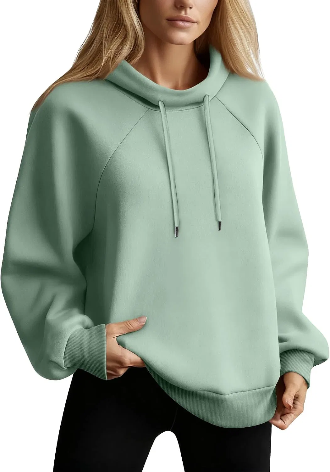 Женский свитшот с принтом Mock Neck Sweatshirt, мятный — фото 4