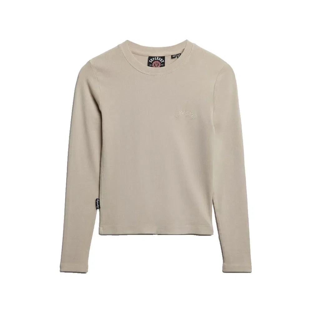 Женская футболка с длинным рукавом из хлопка Essential Logo Gd Rib Superdry, Beige