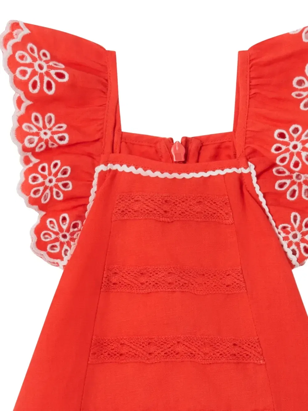 Комплект из трусиков-«бумеров» и платья с рюшами из прошвы Stella McCartney Kids, красный — фото 2