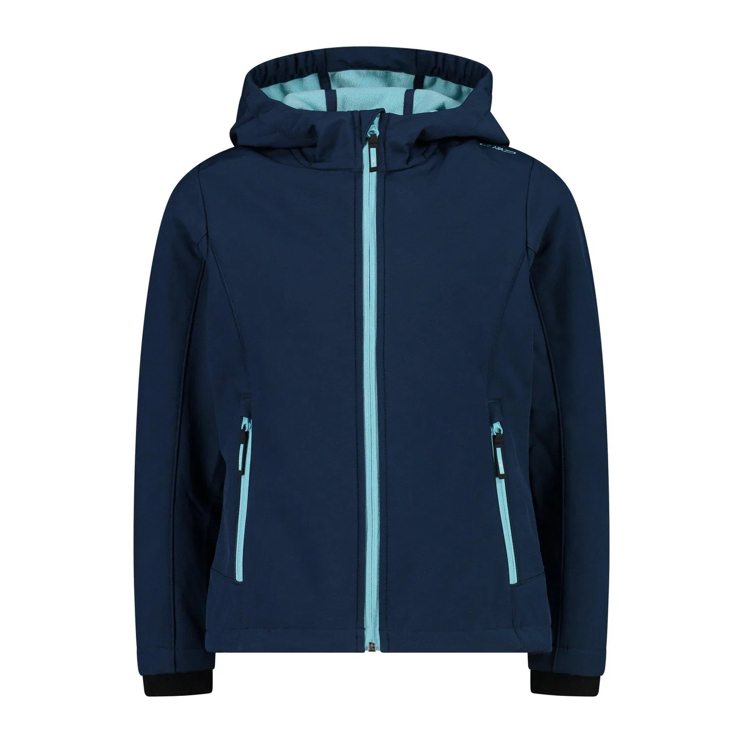 Детская софтшелл-куртка с капюшоном CMP Kid SoftShell Jacket, Hellblau / Konigsblau / Schwarz