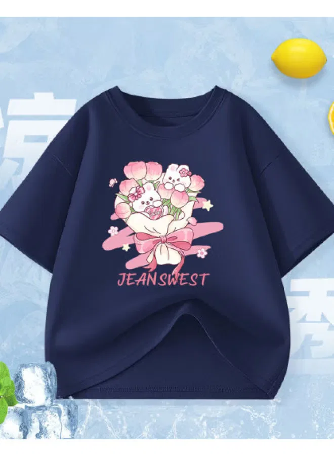 Футболка с принтом для девочки, Jeanswest, темно-синий