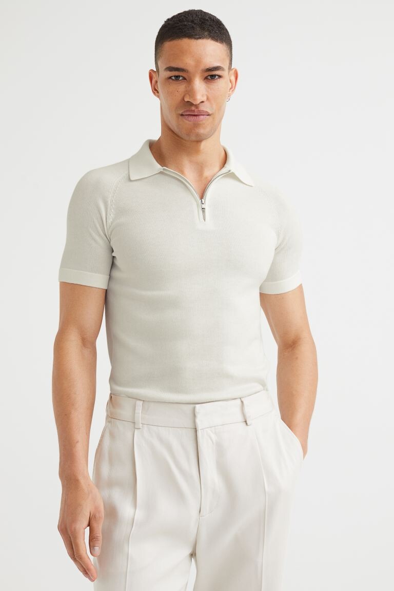 

Рубашка поло Muscle Fit H&M, сливочный