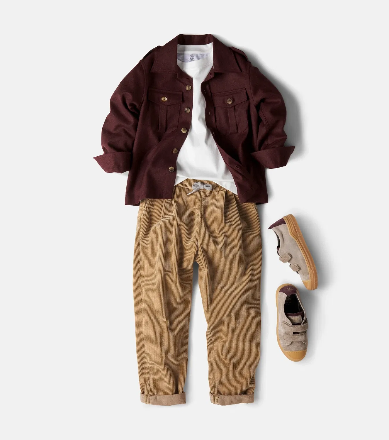 Прямые брюки из хлопкового вельвета Brunello Cucinelli Kids, бежевый — фото 2
