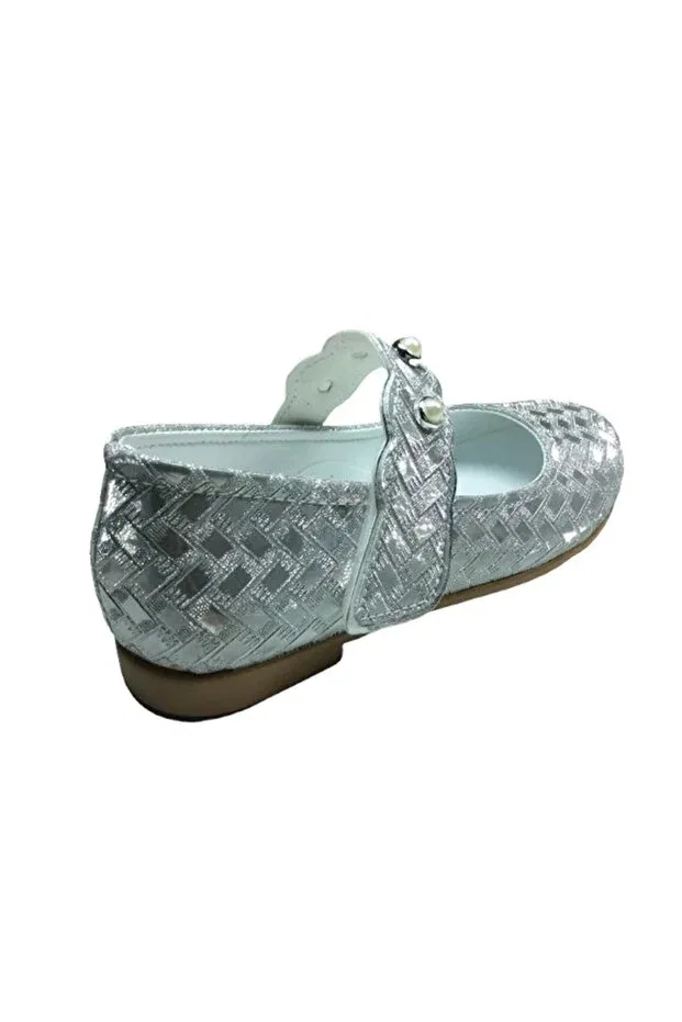 Детские балетки для девочек с жемчугом Shiny silver pearl 1010 emt girl's evening dress shoes Ortopedikal, Silver — фото 4