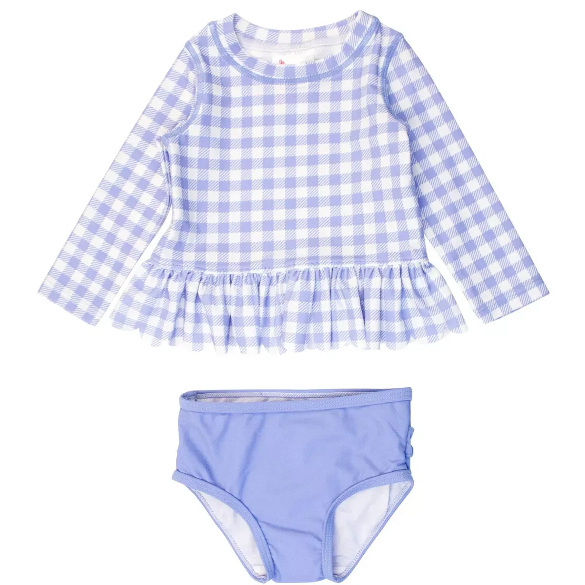 Детский комплект для плавания с длинным рукавом RuffleButts, Periwinkle Blue Gingham