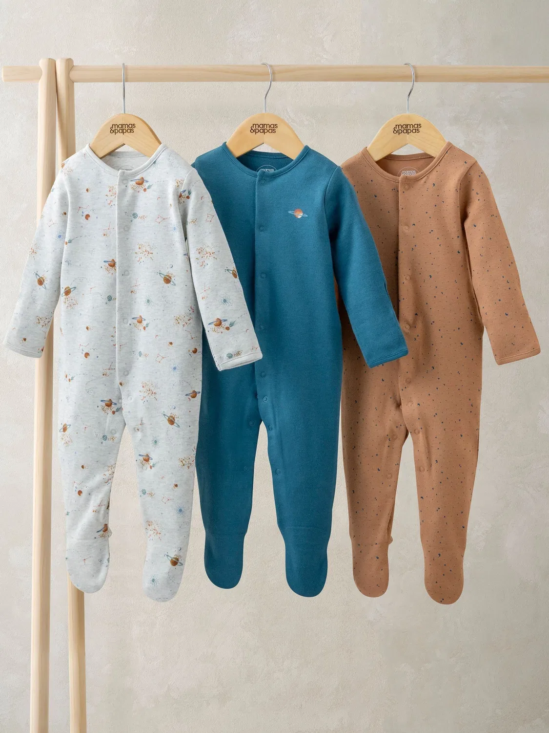 Комплект боди с длинным рукавом Mamas & Papas Blue Planets, 3 шт, голубой