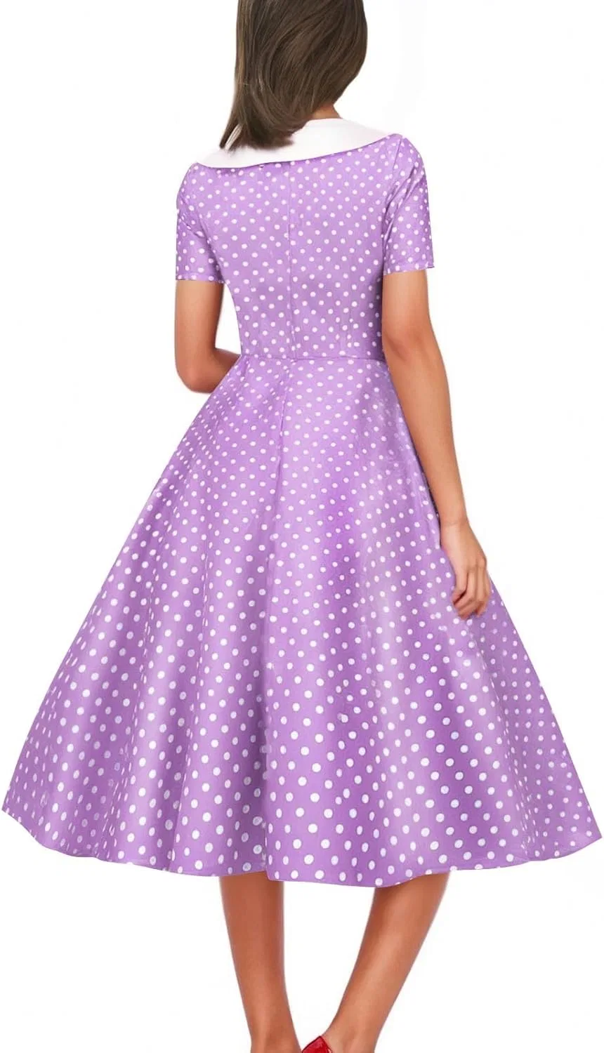 Женское платье A-силуэта с воротником Peter Pan Retro, Purple — фото 2