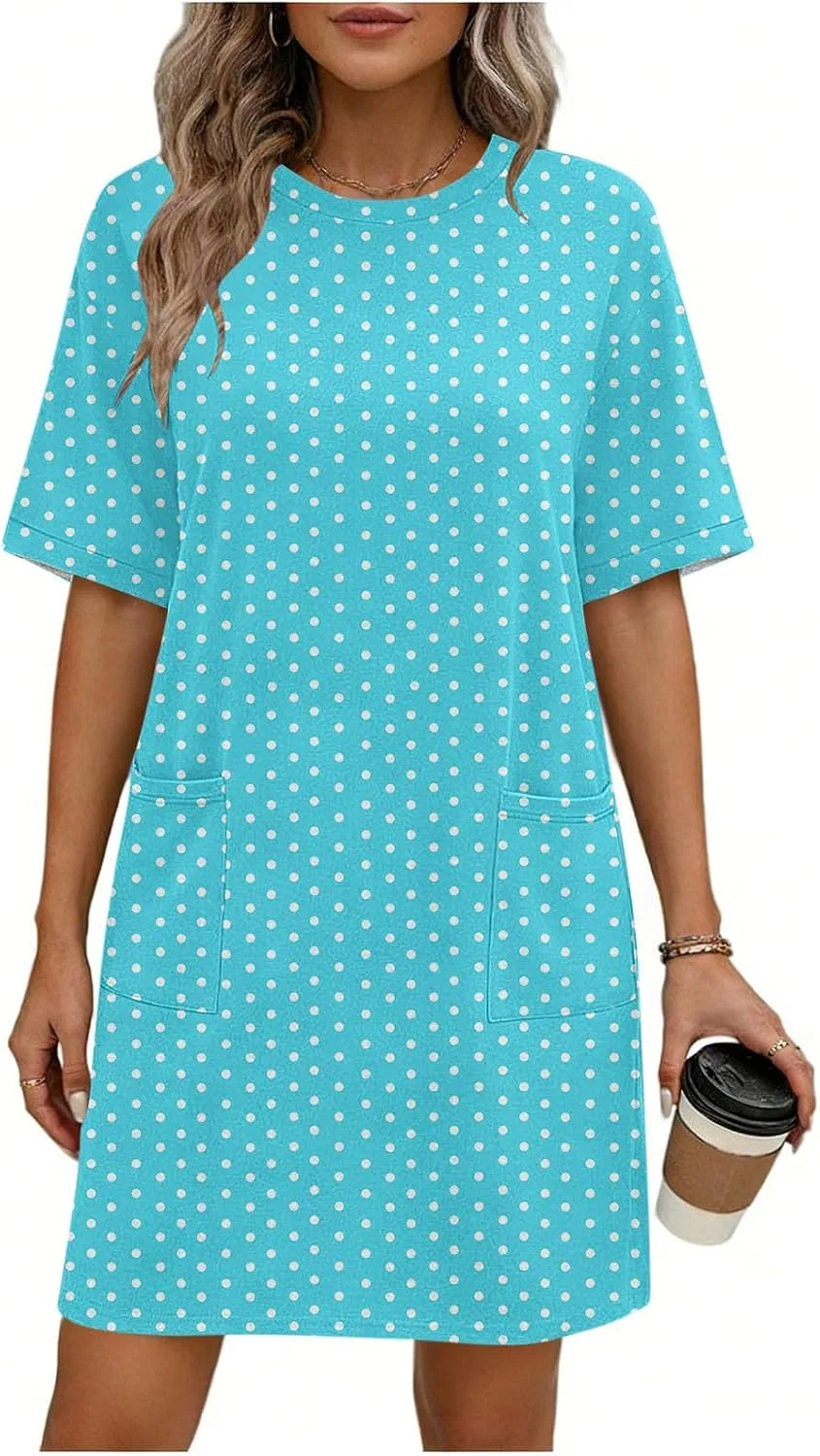 Женское летнее платье с коротким рукавом Polka Dots, Light Blue