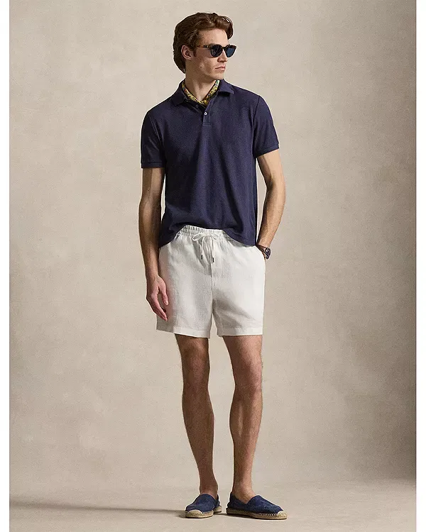 Мужская рубашка поло с коротким рукавом Pointelle Jersey Polo Shirt Polo Ralph Lauren, темно-синий — фото 2