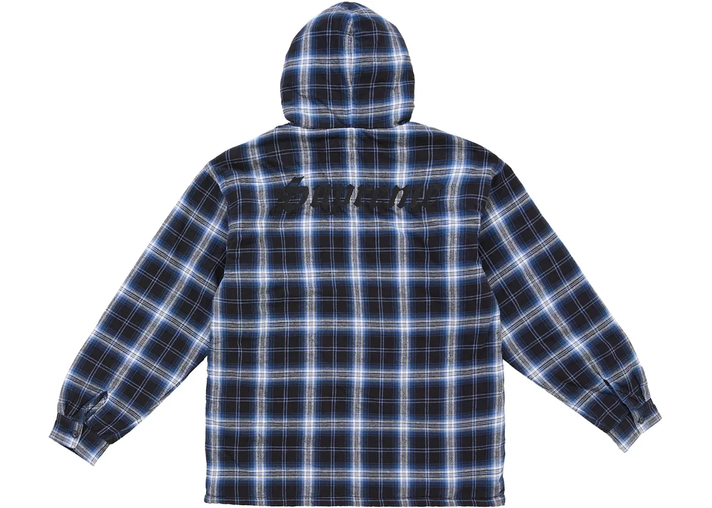 Мужская фланелевая рубашка-худи с капюшоном на молнии Supreme, Navy — фото 3