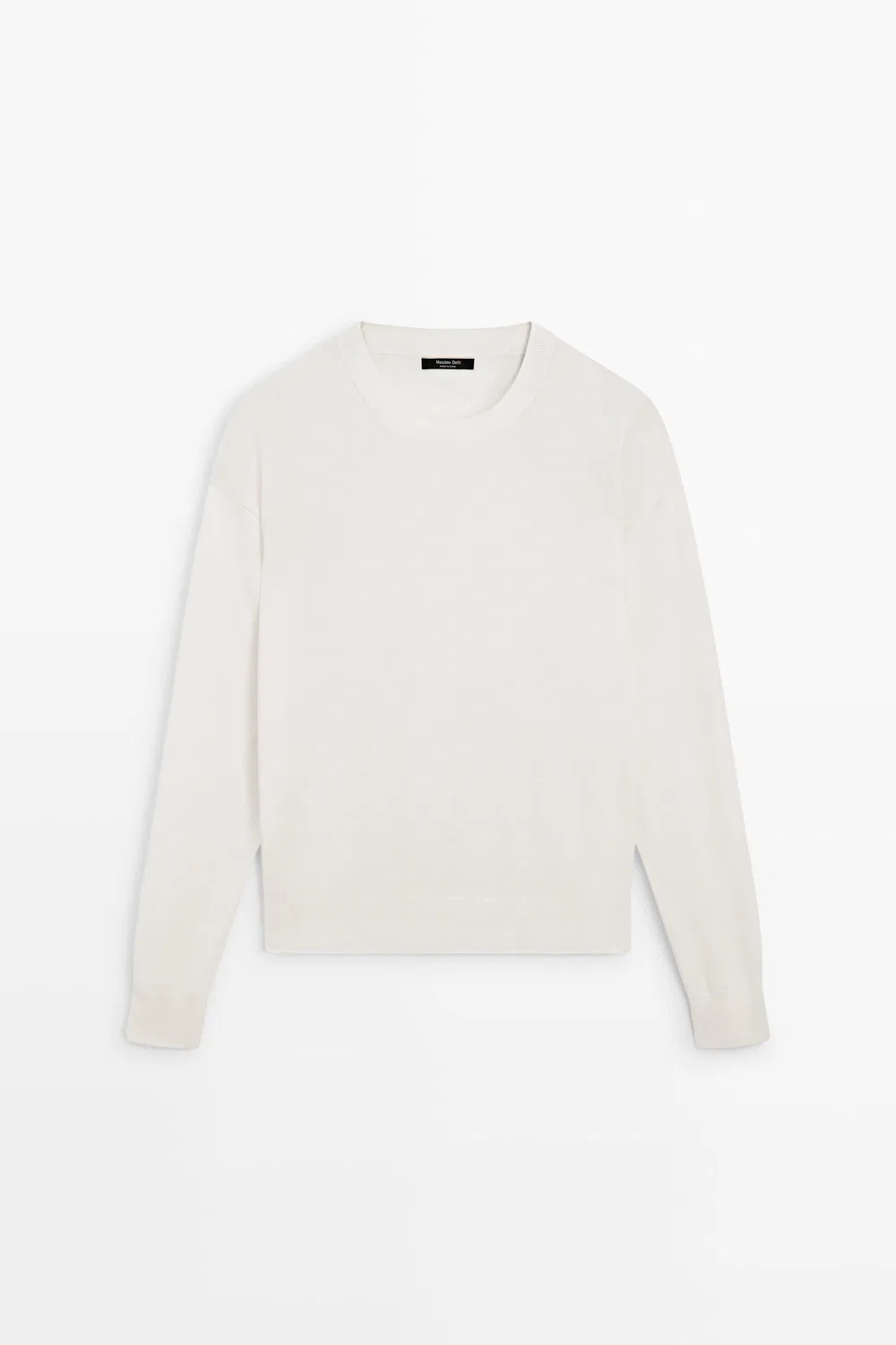 Свитер Massimo Dutti, вязаный, с круглым вырезом, кремовый — фото 2