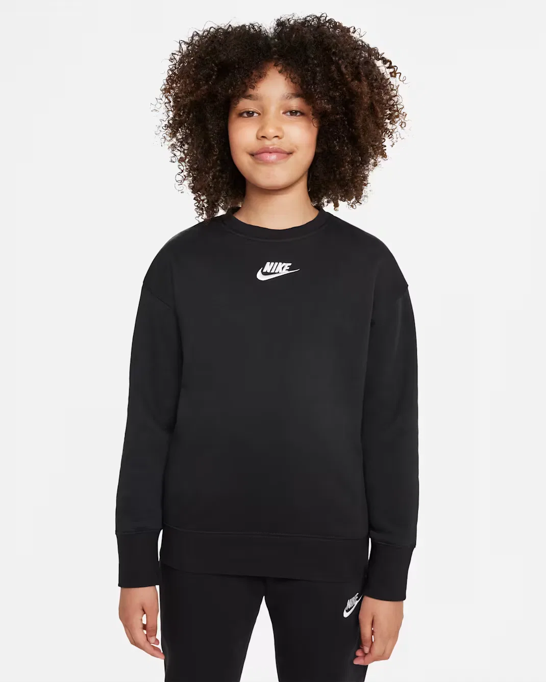 Детская (для девочек) толстовка с круглым вырезом Nike Sportswear Club Fleece, Black/White