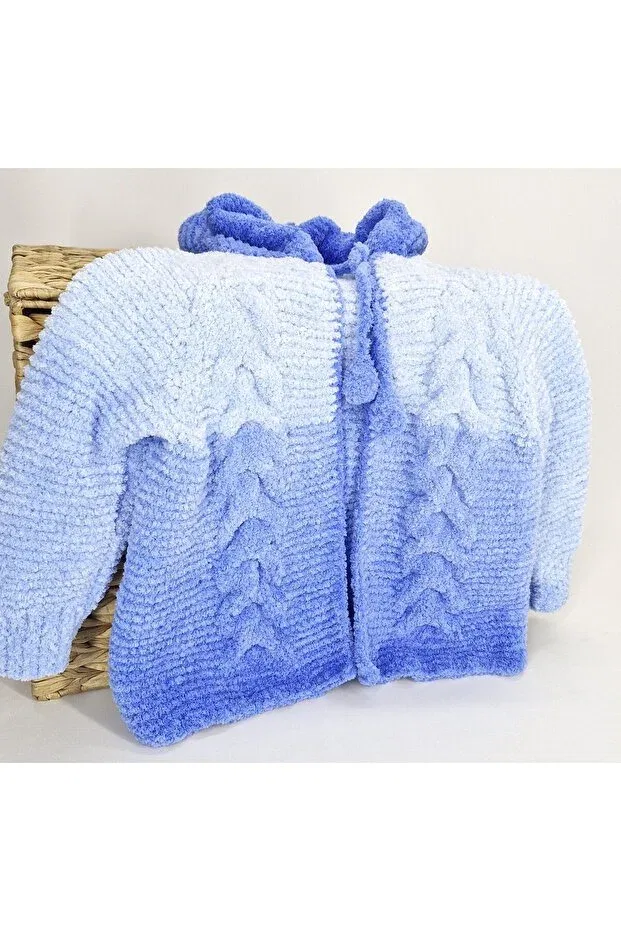 Детский кардиган для мальчиков с капюшоном Hand Knitted Soft Plush Hooded Boy's Cardigan Evitle, Blue