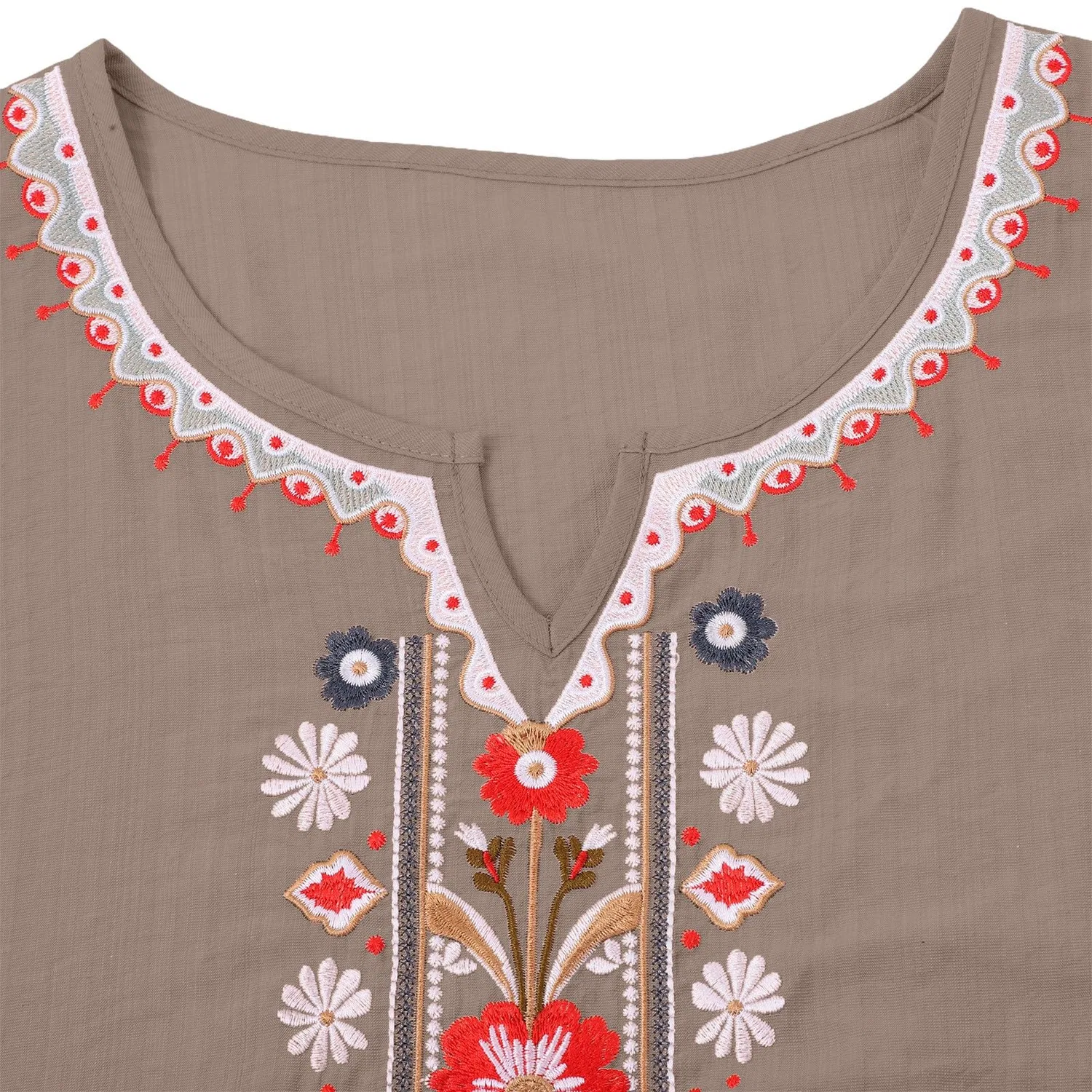 Женская блуза с принтом Women Linen Shirt 3/4 Sleeves Casual Vintage Floral Embroidery Print Chinese Shirts Summer Boho Tops Comfortable Blouses for Women, Z06-khaki — фото 3