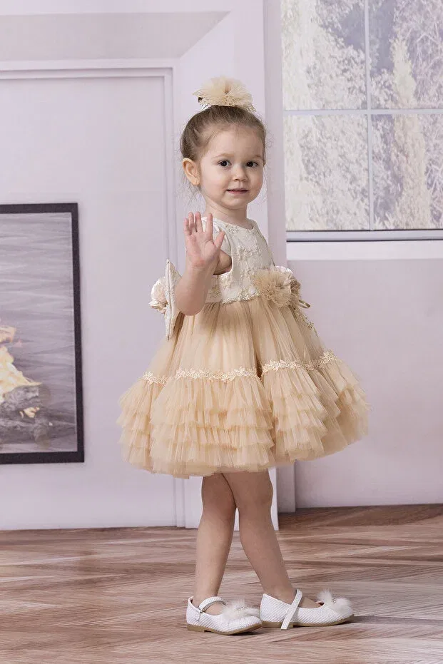 Детское платье для девочек из фатина Süslü Pink Kids, Cappuccino — фото 2