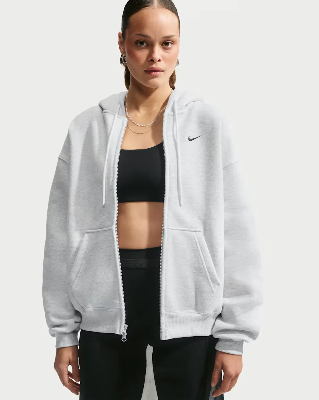 Женская толстовка оверсайз на молнии Nike Studio Fleece Medium Weight, Birch Heather/Black