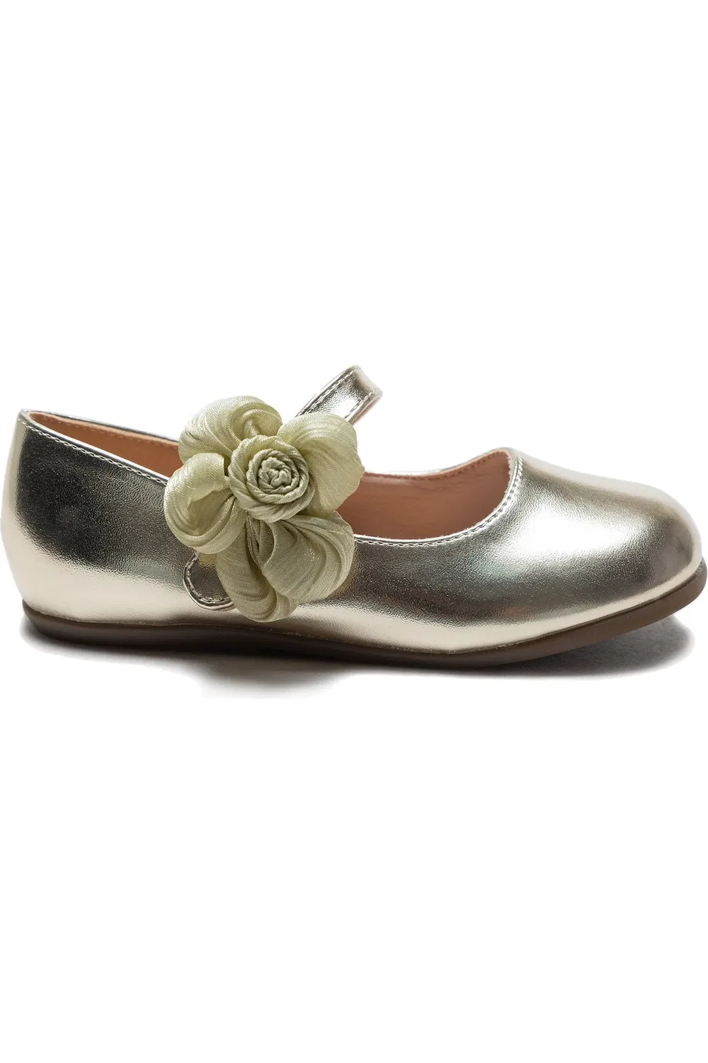 Туфли балетки детские с цветком Yasmine Blooming Tulleen, Gold — фото 3