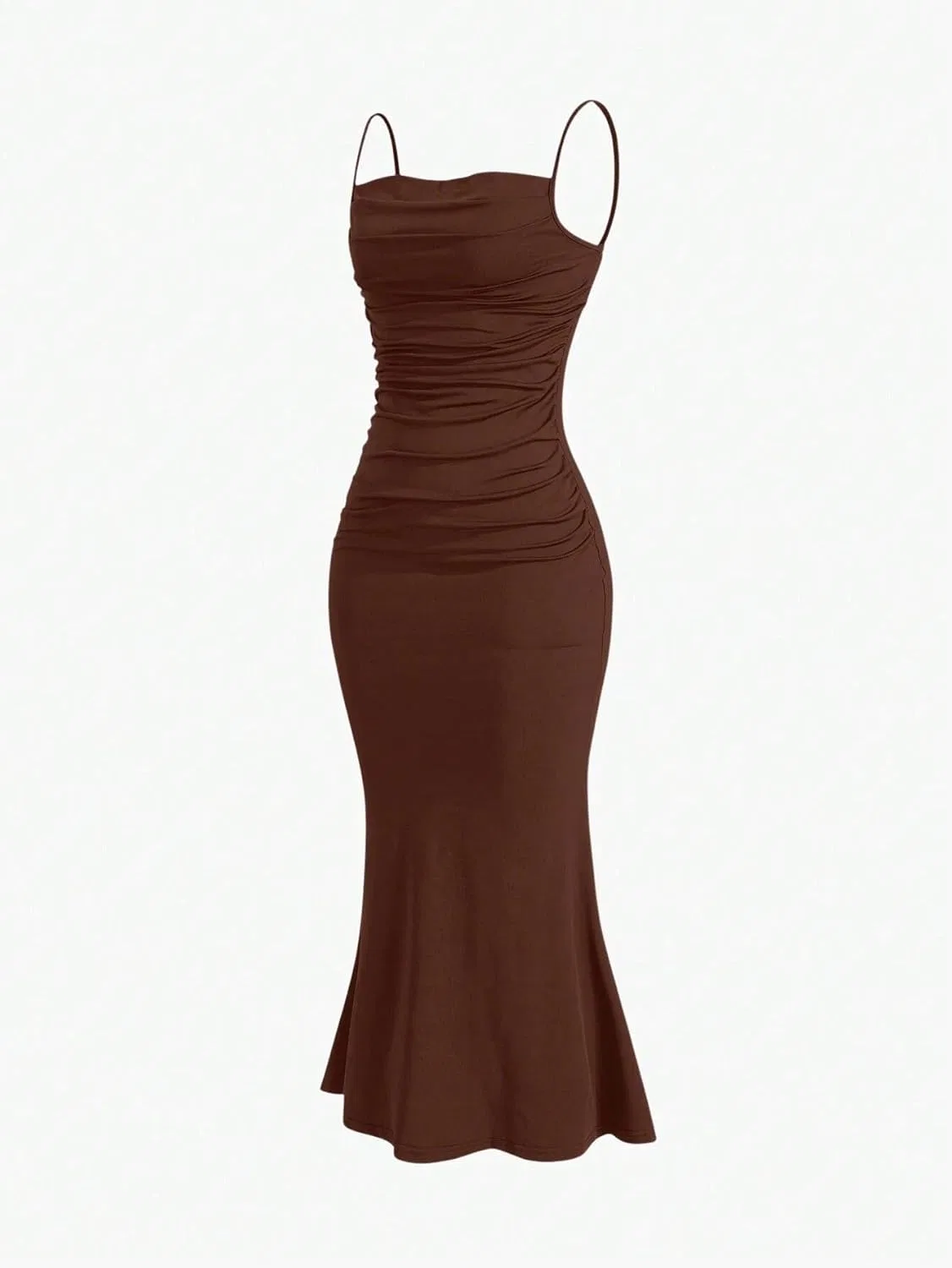 Женское длинное ками-платье с открытой спиной, Chocolate Brown — фото 4